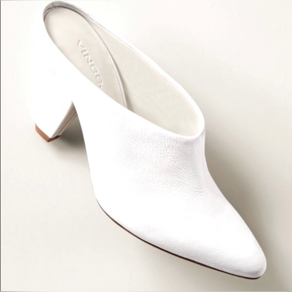 Vince Emberly Slip-On Mules Pointed Toe White Leather Sz 6 Minimalist Festival